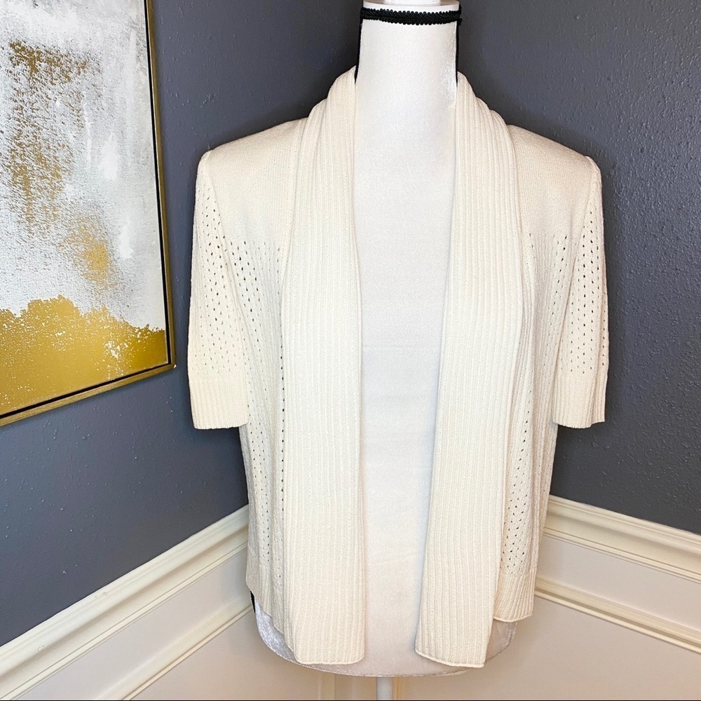 Cream Open-Front Knit Sweater Cardigan - Women's